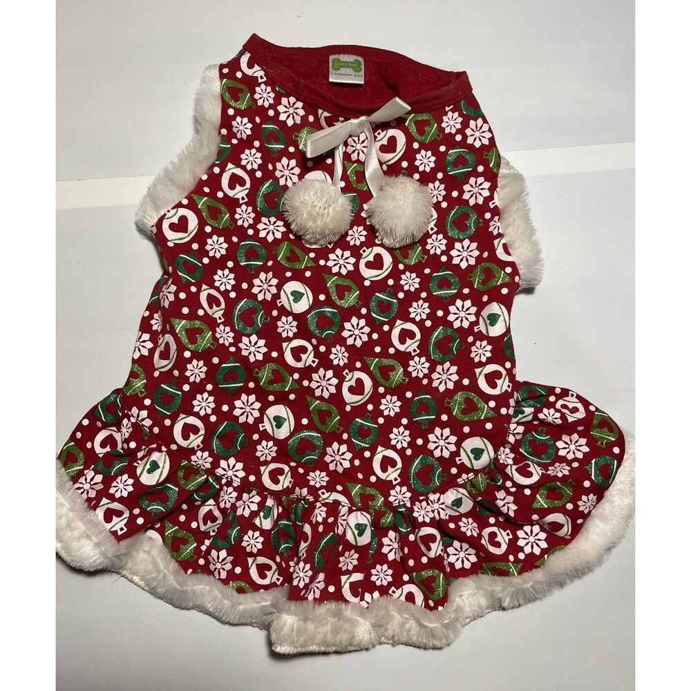 Wag A Tude Dog Christmas Outfit Red White Fringe Fits Rat Terrier Size Large